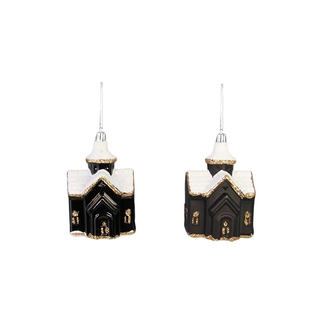 Yılbaşı Ağaç Süsü Parlak Mat Ev Modeli Siyah Beyaz 8x6 cm