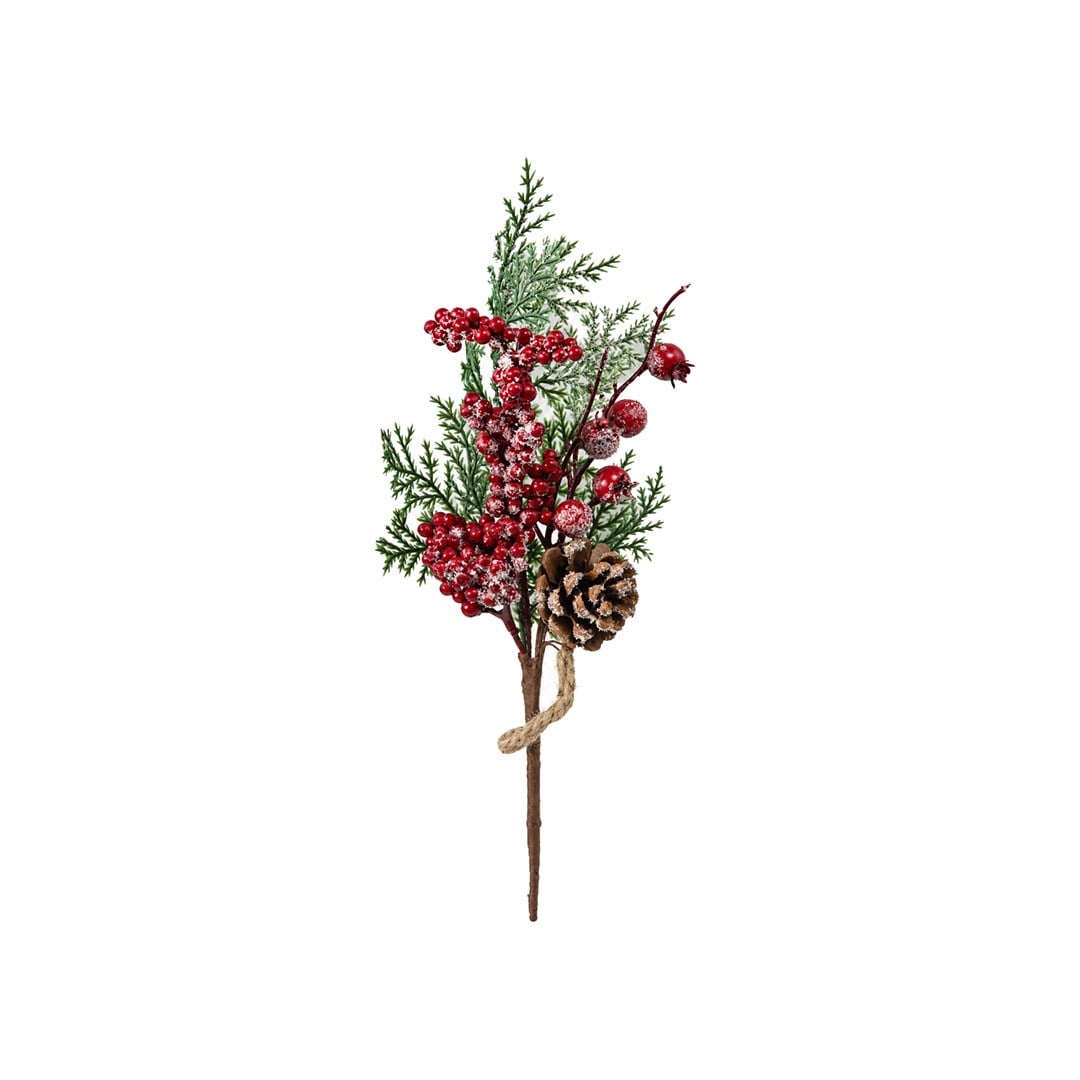 Yılbaşı Süsü Pike Dal Mini Berry Karlı Kırmızı 30 cm