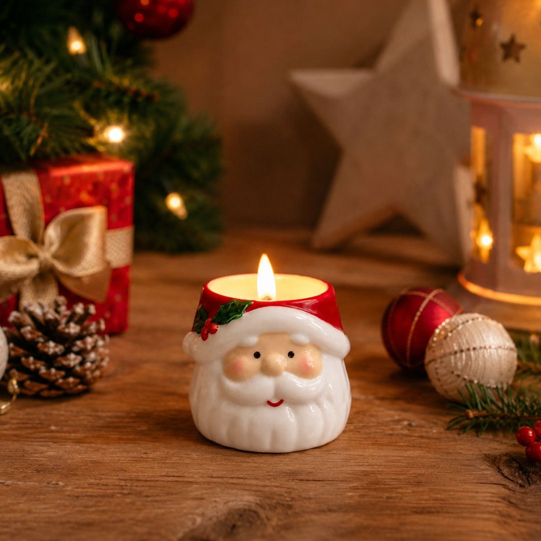 Yılbaşı Pilli Mum Noel Baba Beyaz 10 cm