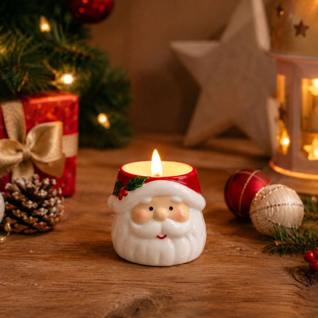 Yılbaşı Süsü Pilli Mum Noel Baba Beyaz 10 cm