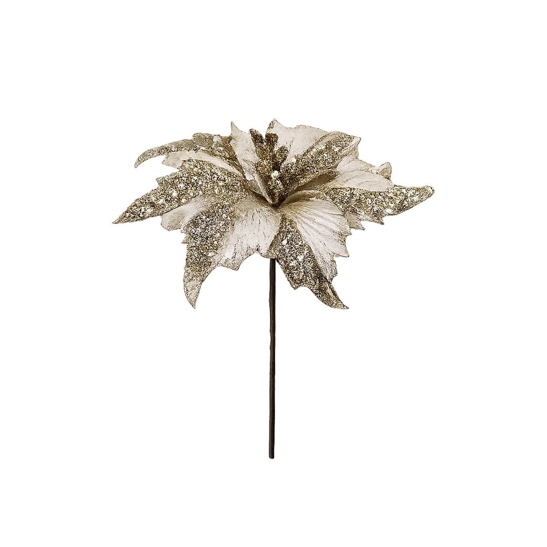 Yılbaşı Süsü Ponsetya Simli Şampanya 32 cm