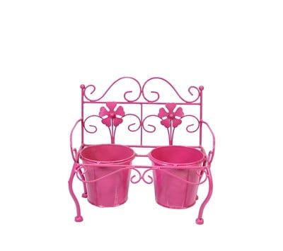 Ferforje 2 li Sandalye Saksı Pembe
