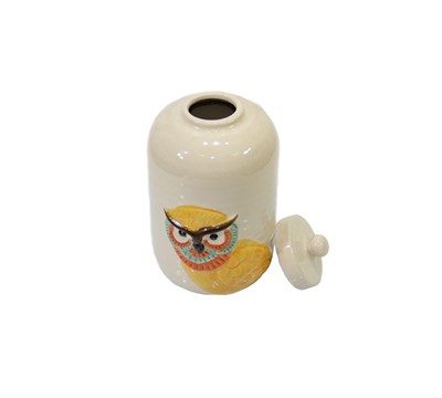 Sarı Baykuşlu Beyaz Vazo 26 cm