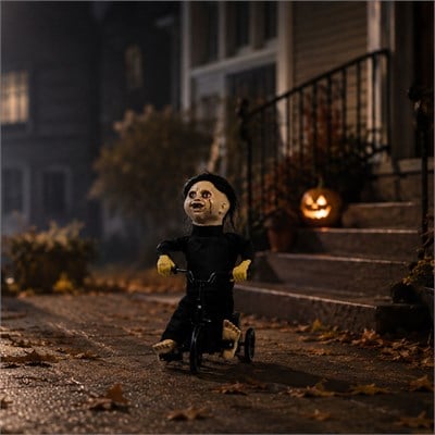 Cadılar Bayramı Bisikletli Hareketli Chucky 35 cm