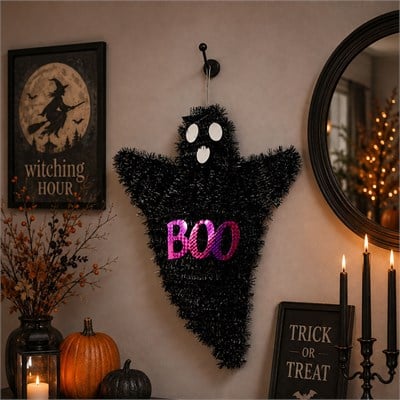 Cadılar Bayramı Süs Hayalet Boo Baskılı Siyah 45 cm
