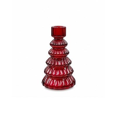 Cam Şamdan Çam Model Mumluk Kırmızı 14 cm