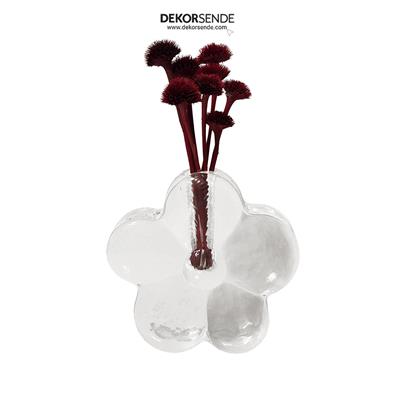Çiçek Model Şeffaf Mini Cam Vazo 10 cm