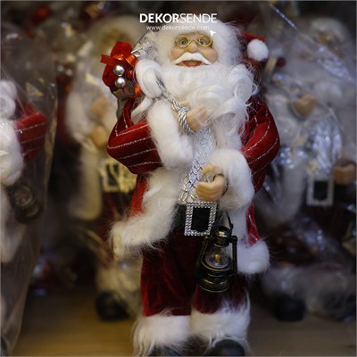 Çizgili Kadife Noel Baba Kırmızı 30 cm