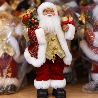 Çizgili Sarı Pullu Noel Baba Kırmızı 30 cm