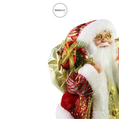 Çizgili Sarı Pullu Noel Baba Kırmızı 30 cm