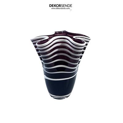 Dalgalı Desenli Cam Vazo Mürdüm 19 cm