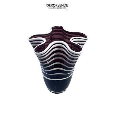 Dalgalı Desenli Cam Vazo Mürdüm 19 cm