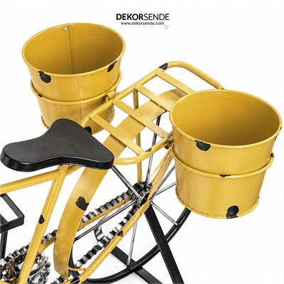Dekoratif Ferforje Metal Bisiklet Saksılık ve Çiçeklik Sarı 80x50 cm