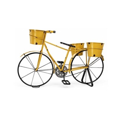 Dekoratif Ferforje Metal Bisiklet Saksılık ve Çiçeklik Sarı 80x50 cm