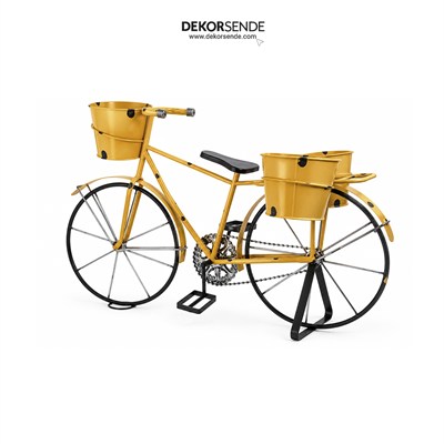 Dekoratif Ferforje Metal Bisiklet Saksılık ve Çiçeklik Sarı 80x50 cm