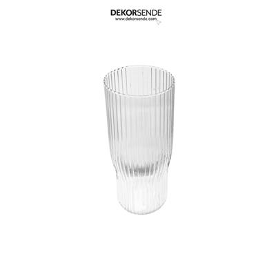 Dikey Dokulu Modern Cam Vazo Şeffaf 21 cm