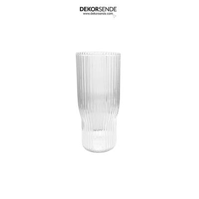 Dikey Dokulu Modern Cam Vazo Şeffaf 21 cm
