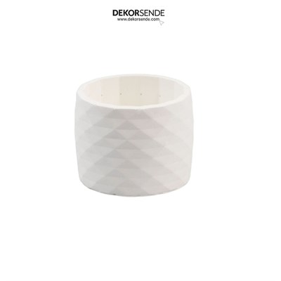 Geometrik Prizma Desen Orta Boy Saksı Beyaz 15 cm