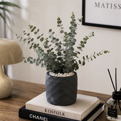 Geometrik Prizma Desen Orta Boy Saksı Füme 15 cm