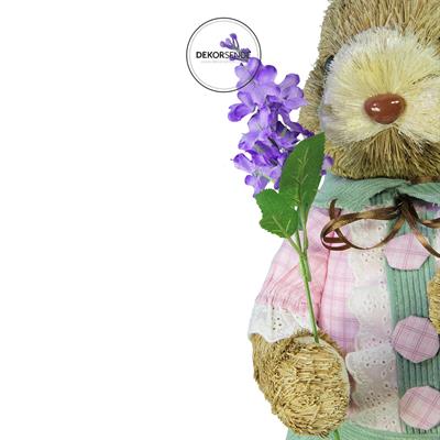 Hasır Paskalya Çiçekli Elbiseli Kız Tavşan Yeşil Pembe 80 cm