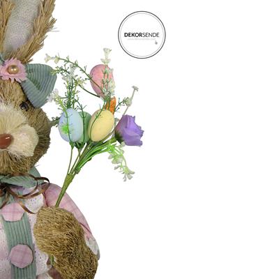 Hasır Paskalya Çiçekli Elbiseli Kız Tavşan Yeşil Pembe 80 cm