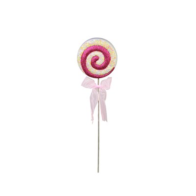 Kar Efektli Pırıltılı Yılbaşı Lolipop Süs Fuşya Beyaz 40 cm