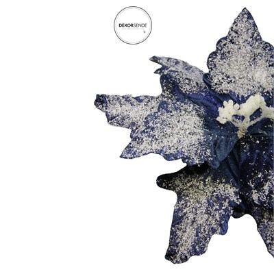 Yılbaşı Ponsetya Pike Karlı Lacivert 12 cm