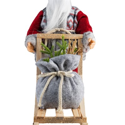 Kızaklı Ayakta Noel Baba Kırmızı-Gri 32 cm