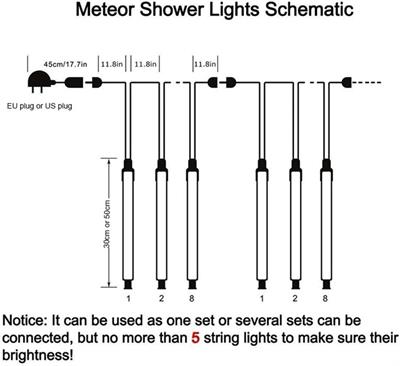 Meteor Kayan Yağmur Işık Led Dış Mekan 8 Tüp Beyaz 50 cm