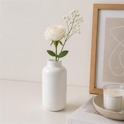 Modern Silindir Cam Vazo Beyaz 14 cm