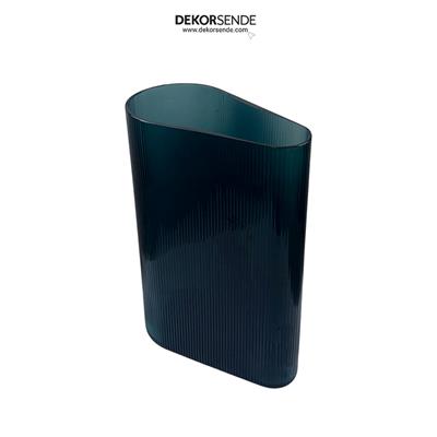 Nervürlü Geometrik Cam Vazo Füme 28 cm
