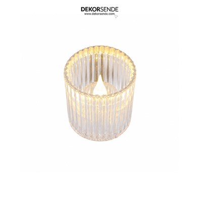 Plastik Pilli Mum Tealight Çizgili Şeffaf 7,5 cm