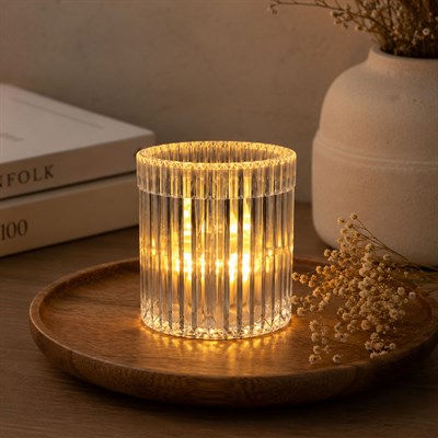 Plastik Pilli Mum Tealight Çizgili Şeffaf 7,5 cm