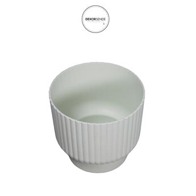Plastik Sukulent Saksısı Çizgili Desen Beyaz 10 cm
