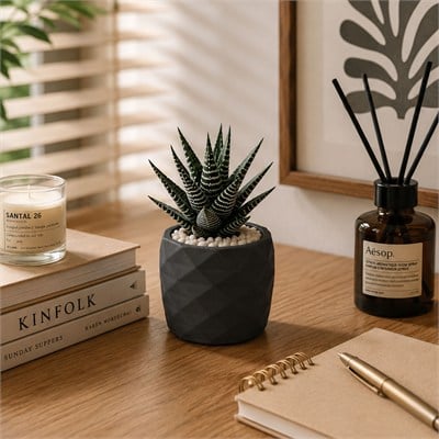 Polyester Prizma Desen Mini Saksı Füme 8 cm