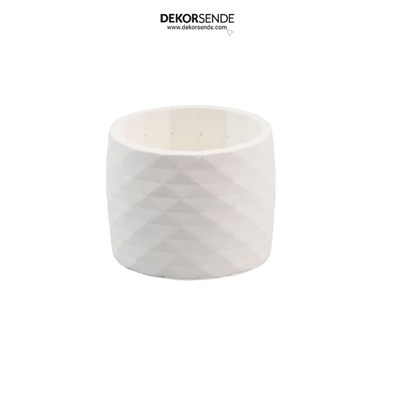 Polyester Prizma Desen Orta Boy Saksı Beyaz 15 cm