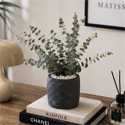 Polyester Prizma Desen Orta Boy Saksı Füme 15 cm