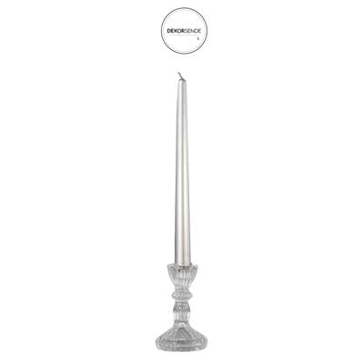 Şamdan Mat Mum 2li Metalik Gri 26 cm