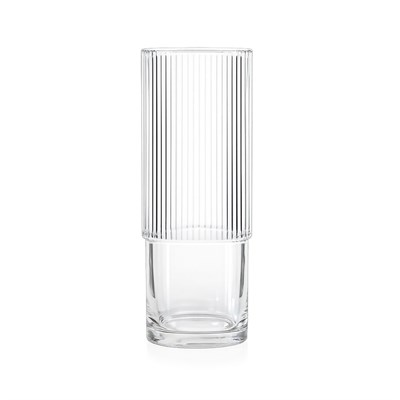 Silindir Çizgili Optik Cam Vazo Şeffaf 32 cm