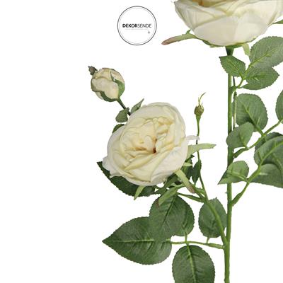 Yapay 3 Kafalı Açmış Bahçe Gül Dal Krem 67 cm