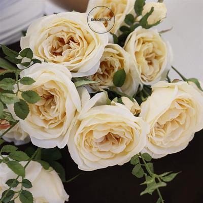 Yapay 3lü Açmış Bahçe Gül Dalı Krem 67 cm