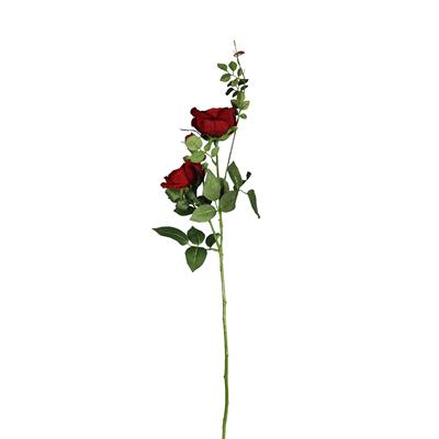 Yapay 3lü Açmış Bahçe Gülü Dalı Kırmızı 66 cm