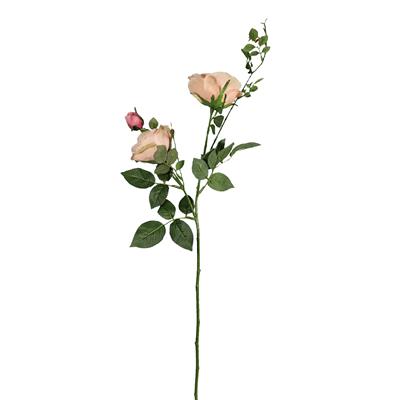 Yapay 3lü Açmış Bahçe Gülü Dalı Pembe 66 cm