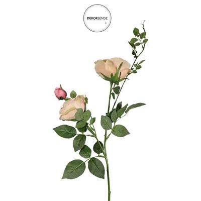 Yapay 3lü Açmış Bahçe Gülü Dalı Pembe 66 cm