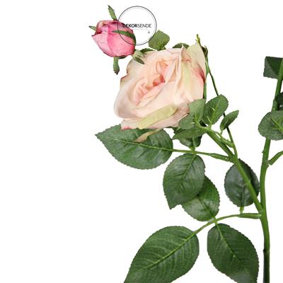 Yapay 3lü Açmış Bahçe Gülü Dalı Pembe 66 cm