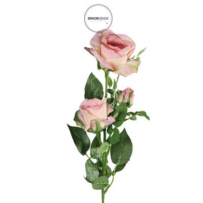Yapay 3 Kafalı Açmış Gül Dal Açık Pembe 69 cm
