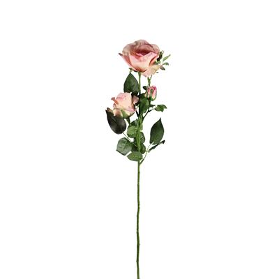 Yapay 3 Kafalı Açmış Gül Dal Açık Pembe 69 cm