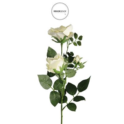Yapay 3 Kafalı Açmış Gül Dal Krem 68 cm