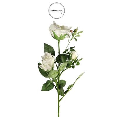 Yapay 3lü Açmış Gül Dalı Beyaz 68 cm