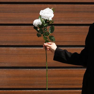 Yapay 3lü Açmış Gül Dalı Beyaz 68 cm